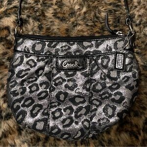 Coach Leopard Print Crossbody Bag in Black and Gray